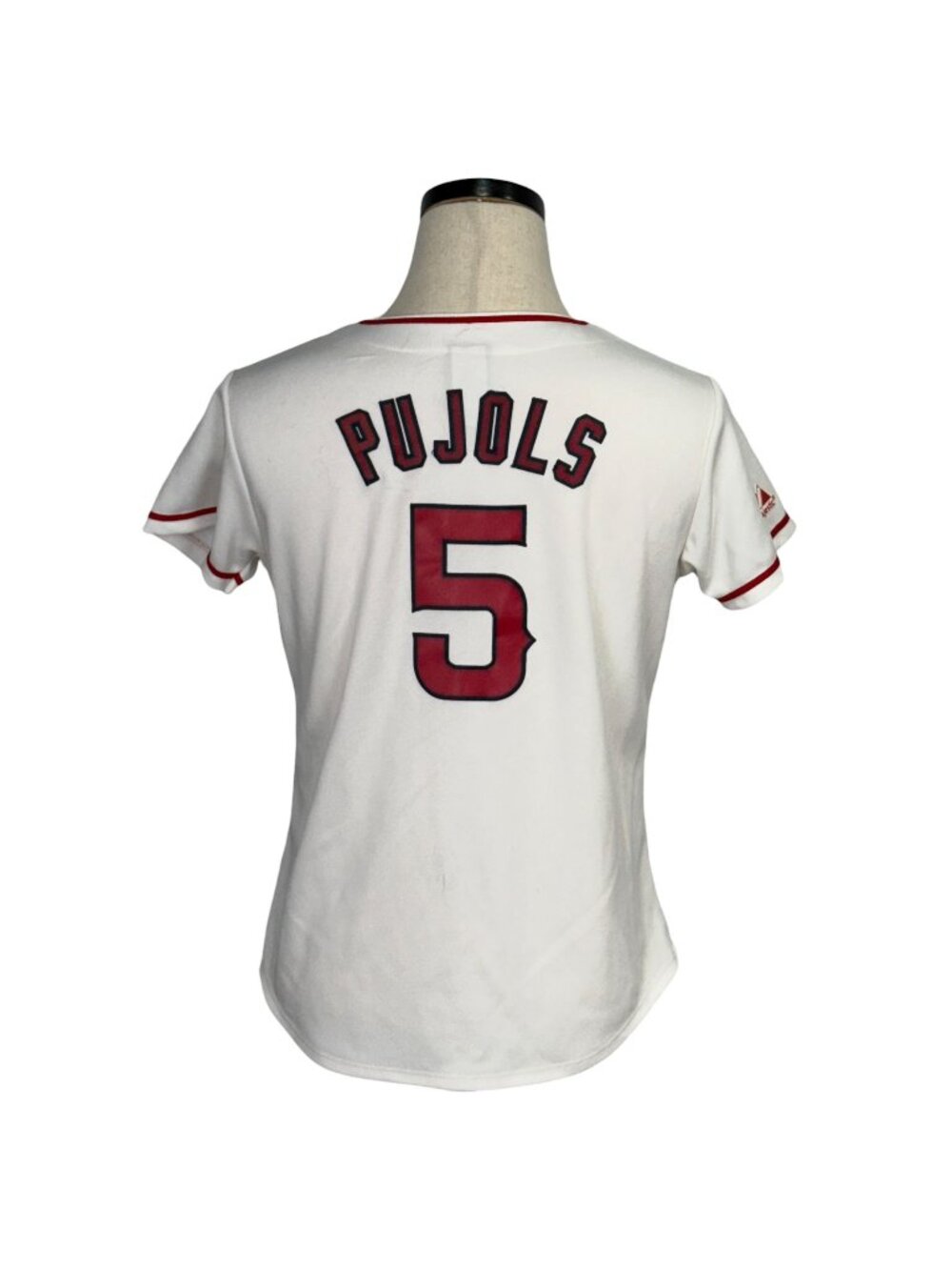 Angels  Majestic Albert Pujols #5 Baseball Jersey White/Red Medium MLB
